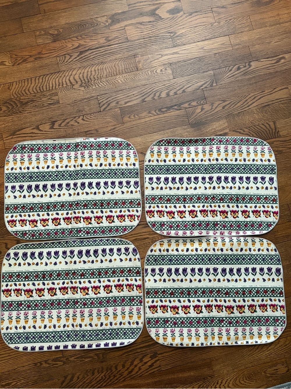Vintage Fabric Floral Placemats Kitchen Decor Poppy Tulip Verbena